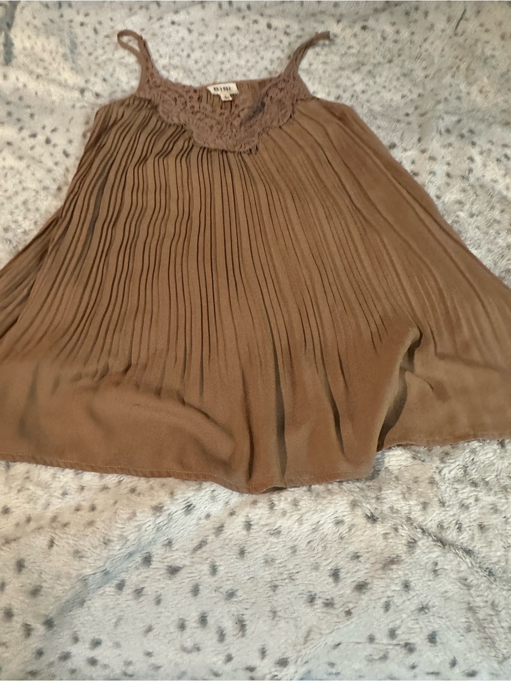 NWOT BiBi Brown Pleated Lace-Trim Cami Tank
